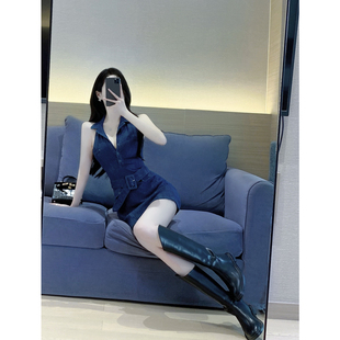 牛仔连衣裙女夏2022新款 polo挂脖裙子 气质纯欲风辣妹性感修身 无袖