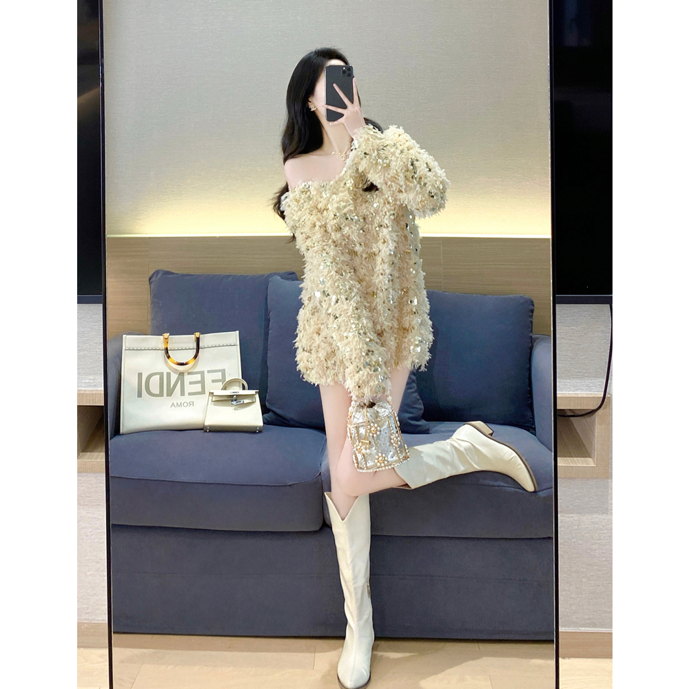 凸显小女人气质气质名媛亮片毛衣