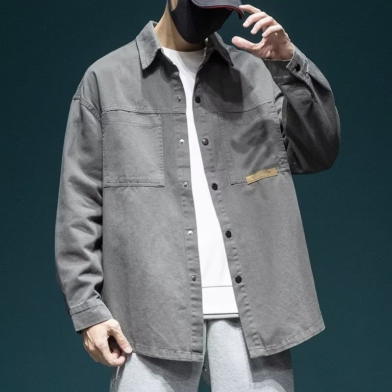 痞帅工装衬衫男长袖春秋季