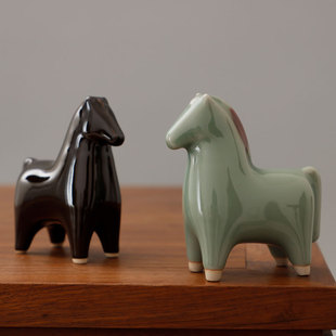 钧窑贾文湘复刻北宋青玉釉五大名窑可爱动物茶宠生肖动物摆件小马