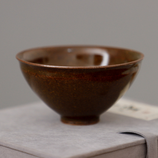 耀州窑许磊手作新派粗陶酱色釉青瓷中式复古茶道茶具束口盏茶杯