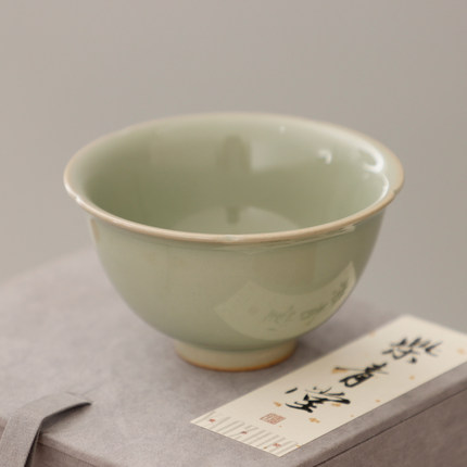 仿唐代耀州窑周世宗官窑天青釉手工素面中式复古茶道主人杯茶杯