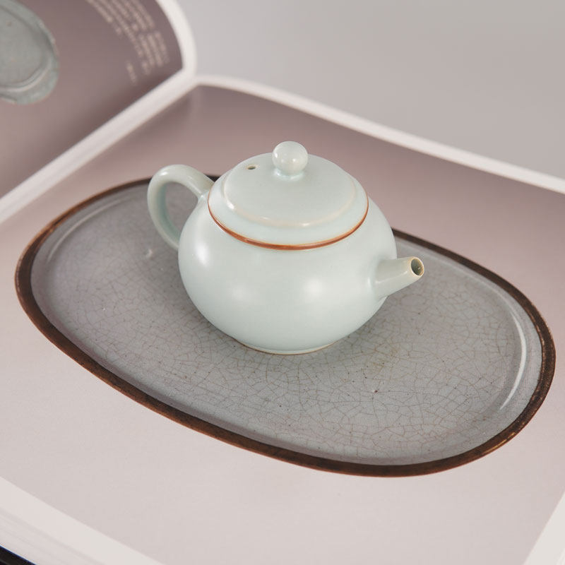 汝窑天青色玛瑙釉茶道复古中式陶瓷冰裂汉扁青瓷汝瓷原矿釉茶壶