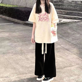 两件套装 t恤休闲阔腿裤 女夏 盐系穿搭小个子女学生宽松短袖 夏季