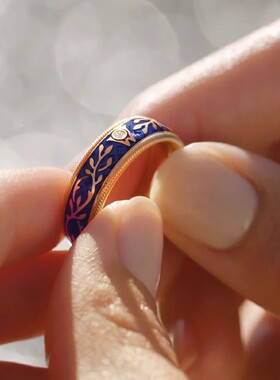 神印王座定情信物勿忘我戒指珐琅彩可转动指环复古对戒饰品烧蓝