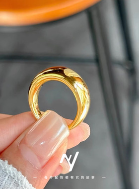 亮面沙金戒指女款泥鳅背素圈指环仿真黄金久不掉色戒指送女友礼物