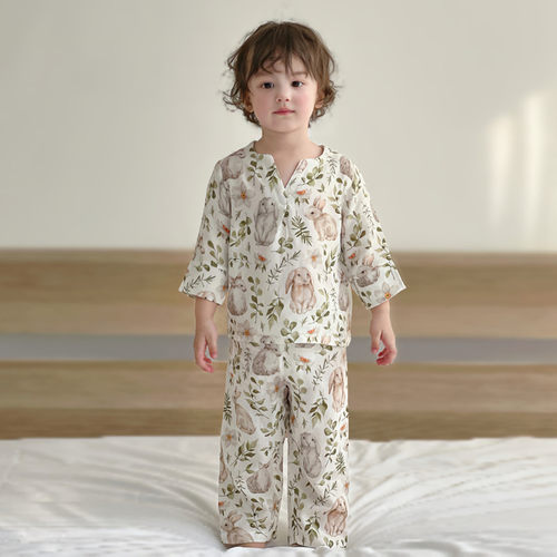 儿童睡衣竹棉纱布薄款家居服套装