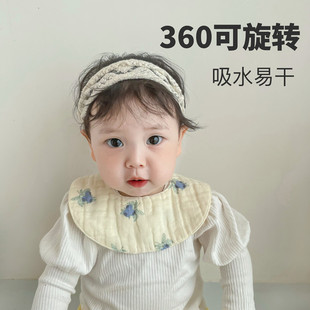 丹麦婴儿口水巾新生儿有机棉防吐奶360可旋转围兜北欧风纱布围嘴