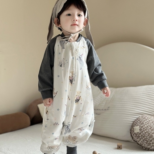 宝宝六层竹棉纱布睡袋长袖 包脚婴儿分腿防踢被 拼接儿童春秋冬四季