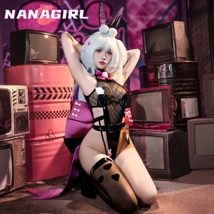 交错战线联名纳格陵cosplay紧身透视漆皮兔女郎大蝴蝶结连体衣