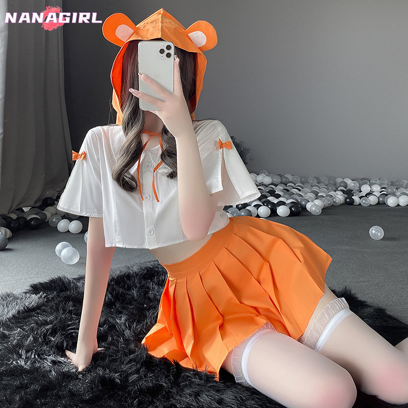 日系可爱仓鼠妹学生服cos装JK校园风百褶裙小动物装百褶裙网红裙