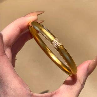 古法传承泥鳅背点钻实心磨砂手镯女仿真黄金色圆满富贵高级感手环