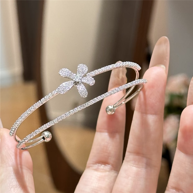 星光碎钻超闪花朵双环开口手镯女图片