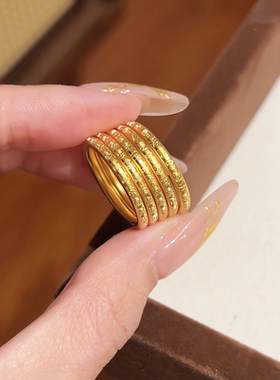 古法传承精工錾刻百福素圈戒指女