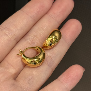999黄金色镜面亮面小胖水滴耳扣耳环女不掉色圆润金坨U型耳饰耳圈