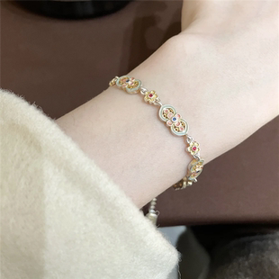 美到心坎上的国风古韵珐琅彩手链女纯银色轻奢小众叠戴桃郁香手饰