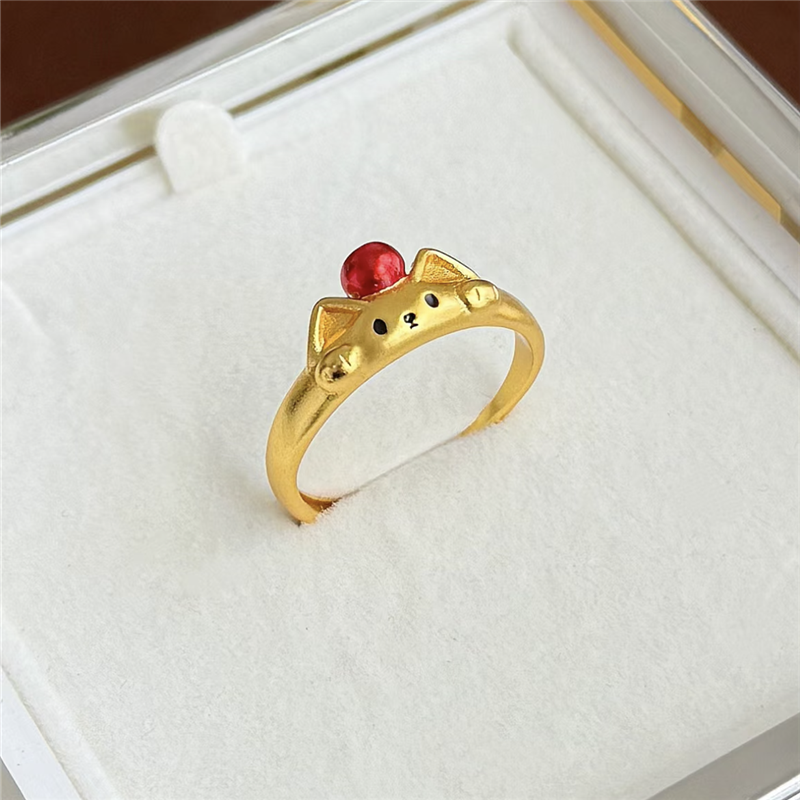 可爱苹果宾狗戒指女999黄金色