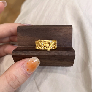 新中式喜鹊登梅喜上眉梢戒指女仿真黄金轻奢高级点钻镂空花丝指环