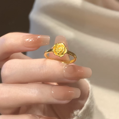 法式复古真爱浪漫永不凋零的玫瑰花戒指女黄金色不掉色花朵开口戒