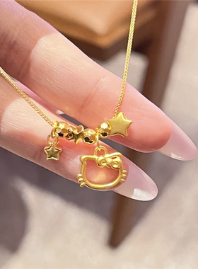 999黄金色许愿星星kt凯蒂猫项链