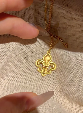 拉丝金灿灿的鸢尾花吊坠AB链女