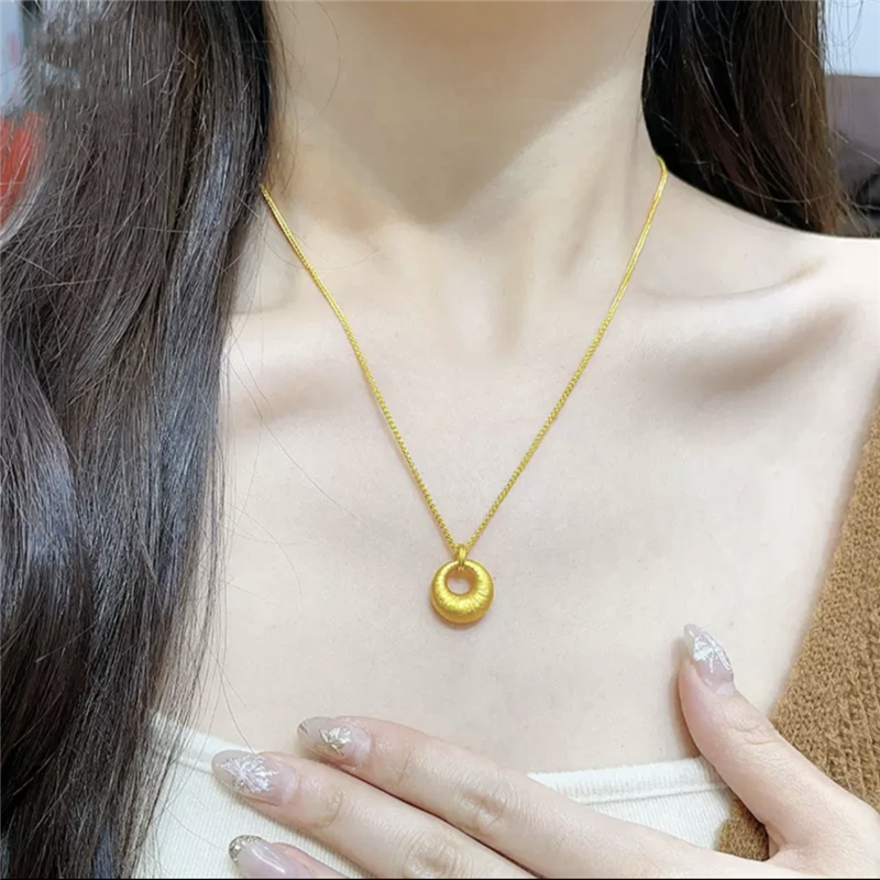 沙金不掉色拉丝金坨坨吊坠项链女复古高级感锁骨链精致百搭毛衣链