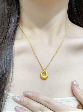 沙金不掉色拉丝金坨坨吊坠项链女复古高级感锁骨链精致百搭毛衣链