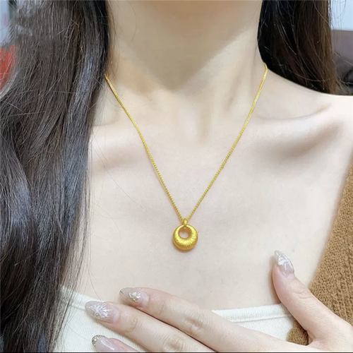 沙金不掉色拉丝金坨坨吊坠项链女复古高级感锁骨链精致百搭毛衣链