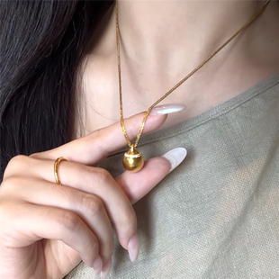 999黄金色圆润饱满点钻小金球吊坠项链女有求必应叠戴锁骨链颈链