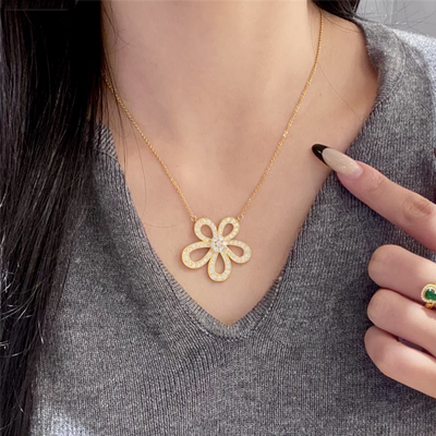 超闪满钻大花朵项链女仿真黄金色