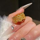 仿真黄金镶钻金刚杵戒指女设计感轻奢强保色镶嵌皓石如意指环食指