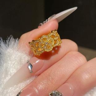 仿真黄金镶钻金刚杵戒指女设计感轻奢强保色镶嵌皓石如意指环食指