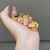 不掉色 5G硬金工艺亮金色点钻泥鳅背开口手镯女新中式 婚嫁首饰品