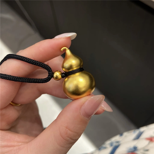 不掉色~沙金999通体实心福禄葫芦吊坠女项链新中式古法挂坠毛衣链