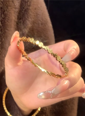 錾刻铜钱纹碎碎冰小马手镯女