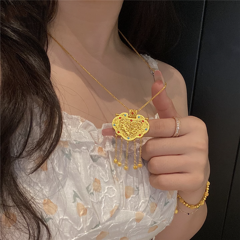 珐琅彩花丝天子门生锁包项链女