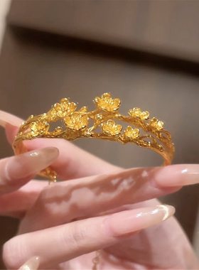 仿黄金色双层桃花树枝开口手镯女
