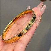 古法传承万花筒手镯女不掉色金色抛光亮面幸运四叶草素圈手环镯子