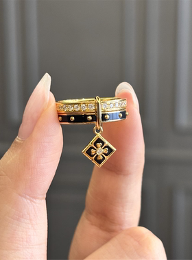 复古黑金万相宝相花挂坠戒指女