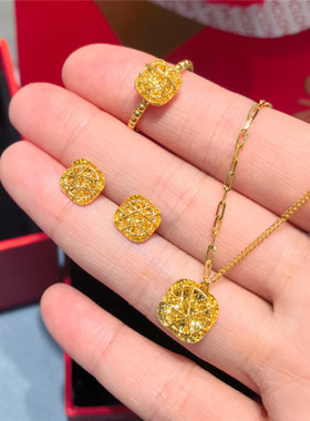 金灿灿拉丝小方糖戒指女