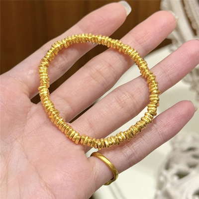 仿真黄金色盘缠碎碎金蹦迪手链女5D工艺叠戴碎金子手串送女友饰品