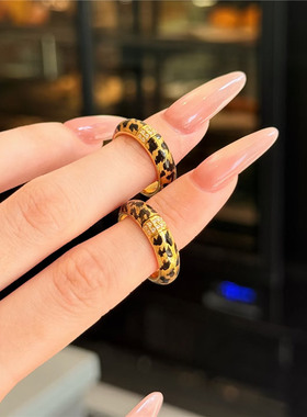 点钻超有个性豹纹黄金色戒指女