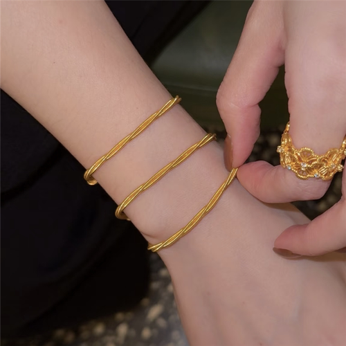复古黄金色素圈扭扭麻花手链女