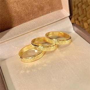 仿黄金色爆闪磨砂情侣对戒男女款高颜值三生三世素圈叠戴戒指礼物
