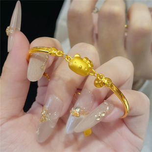 999黄金色helloKitty猫半镯手链女精致可爱凯蒂猫铃铛手串送女友