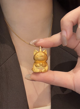 佛系禅意打坐小金猫吊坠项链女