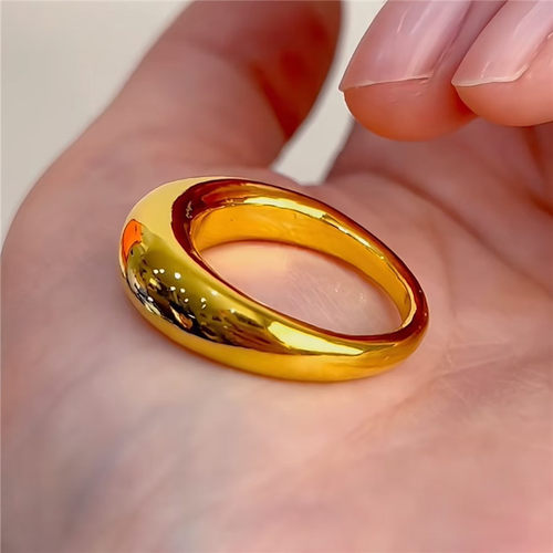 仿真黄金色镜面亮面泥鳅背面包戒指女饱满圆圈纯素圈实心闭口戒子