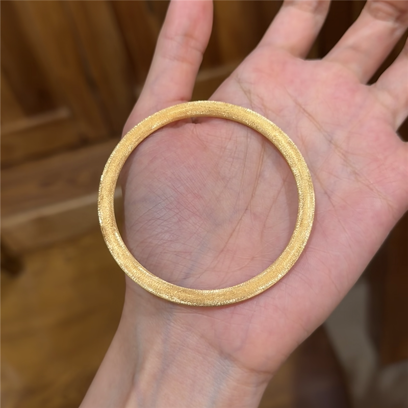 精工版~素圈古法爆闪拉丝绒卡5mm手镯女仿黄金色星光闪闪中古镯子