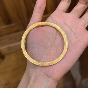 精工版~素圈古法爆闪拉丝绒卡5mm手镯女仿黄金色星光闪闪中古镯子