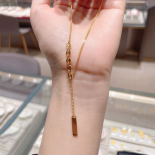 金店同款超火幸运上上签黄金色项链女钛钢不掉色小金条流苏锁骨链